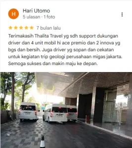 Screenshot testimoni pelanggan tentang layanan sewa mobil Semarang Thalita Rentcar